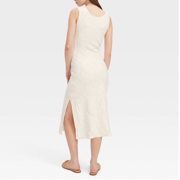 Roller Rabbit x Target Cream Floral Knit Sleeveless Midi Dress Side Slit Large L - Picture 2 of 7